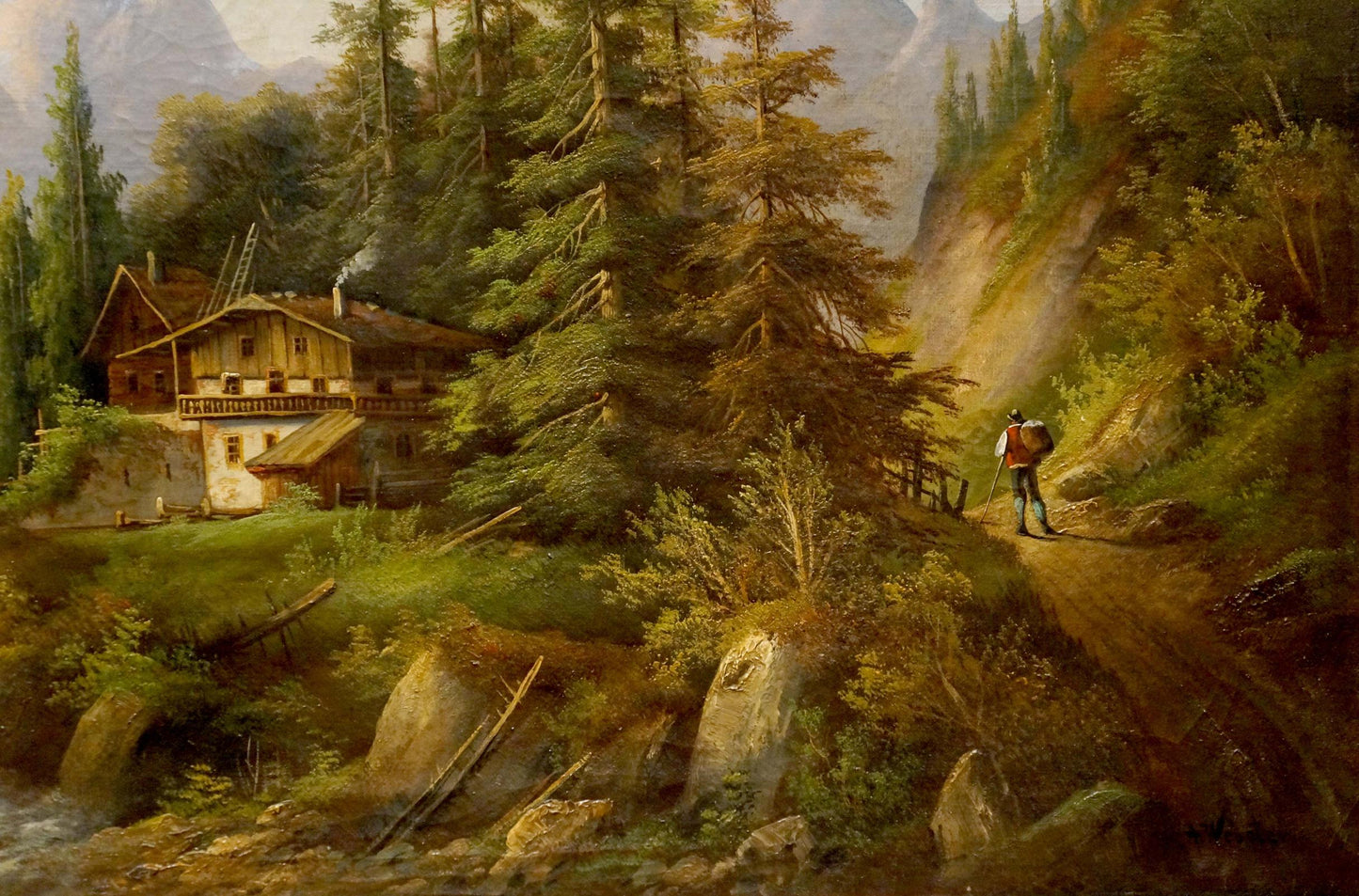 Oil painting Lonely house in the forest A. Webster