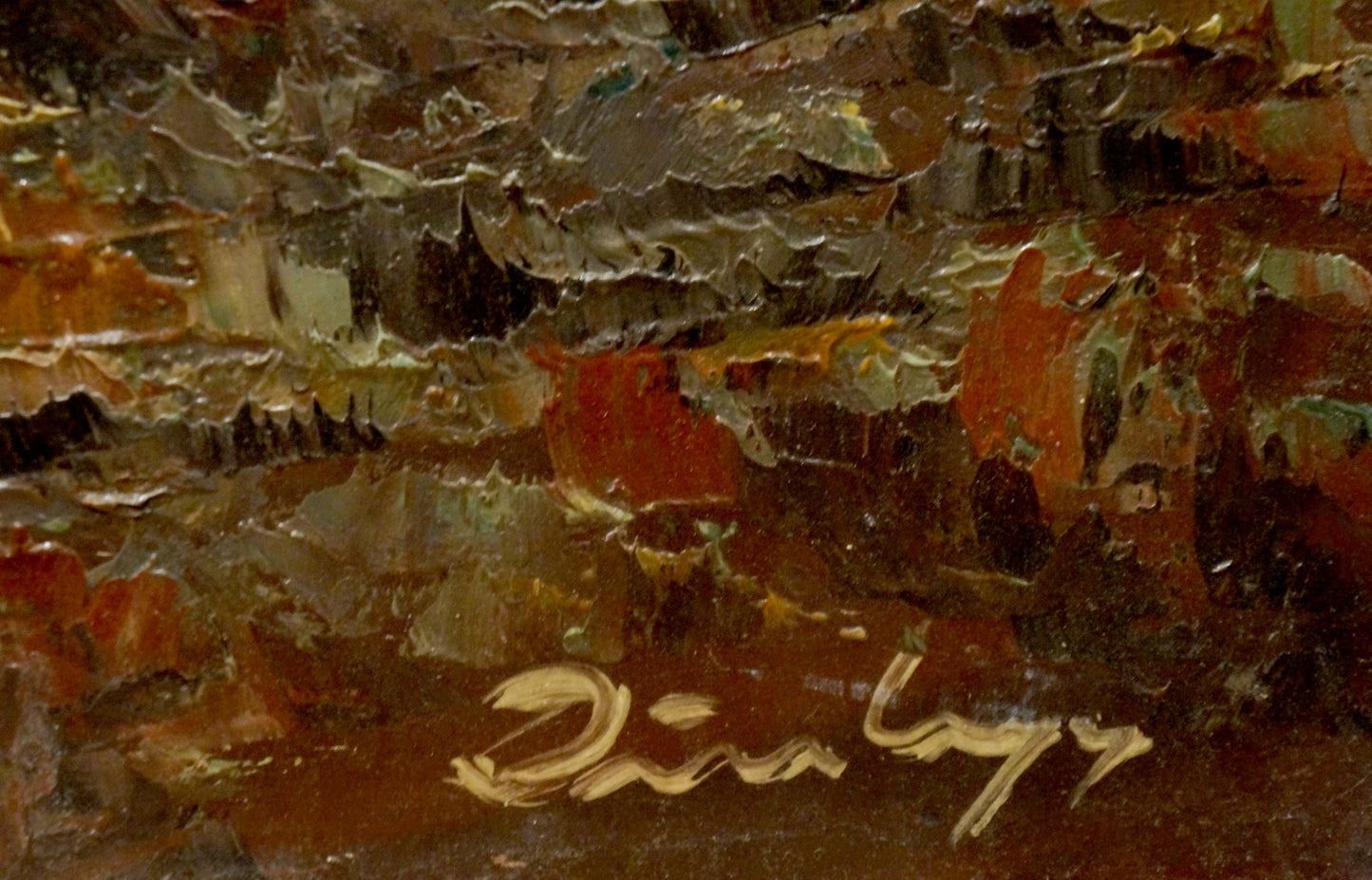 Oil painting Mountains shrouded in fog European artist