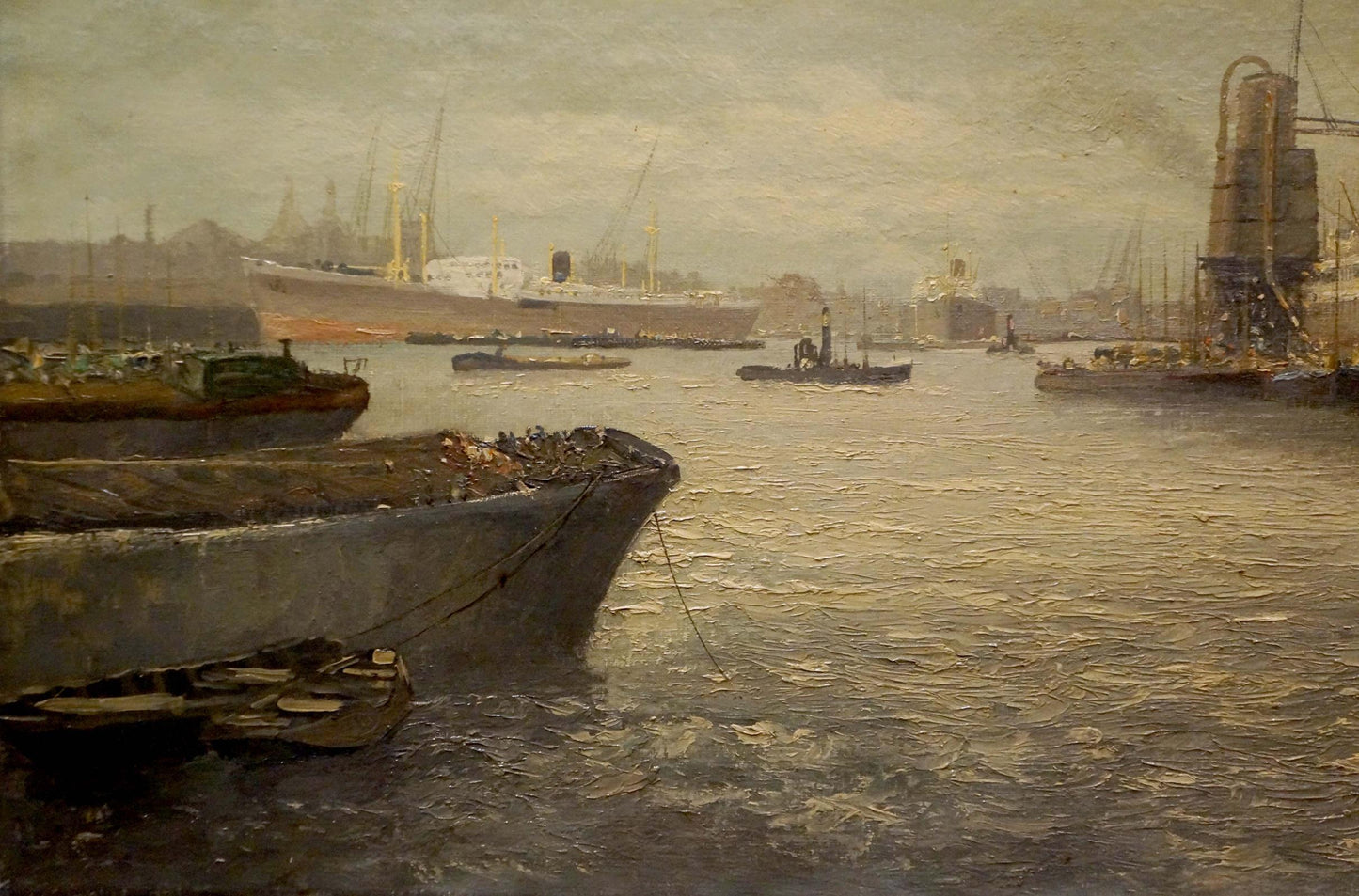 Oil painting Landscape with ships