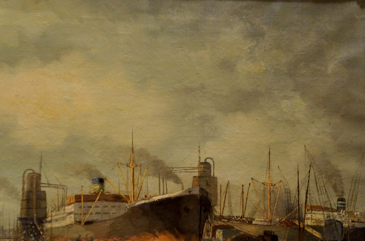 Oil painting Landscape with ships