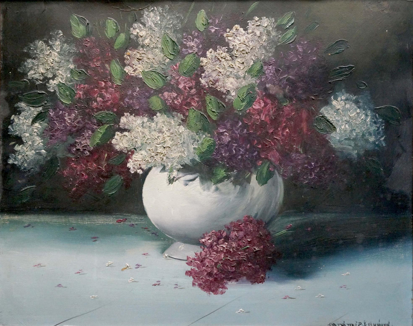 Oil painting Still life with lilacs