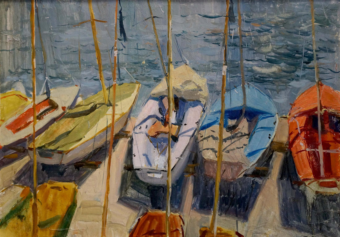 Oil painting Boat in port Afanasyev Vladimir Nikolaevich