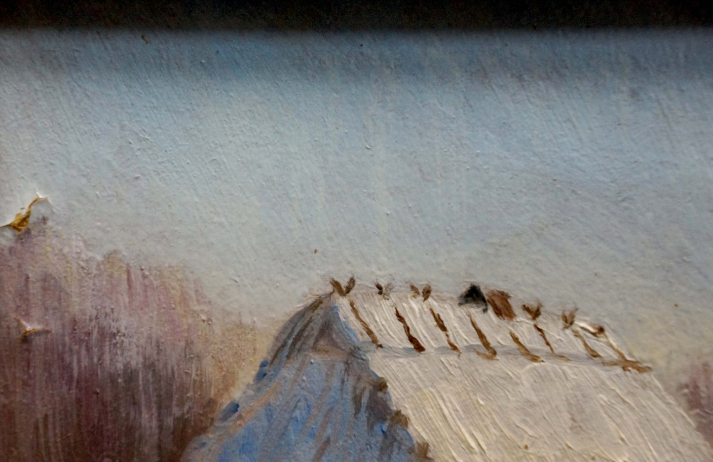 Oil painting of a snow-covered house