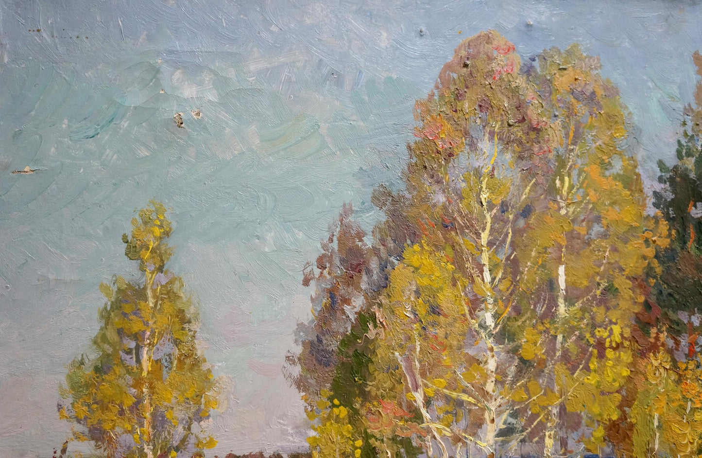 Oil painting Landscape of yellow trees Anatoly Fomin