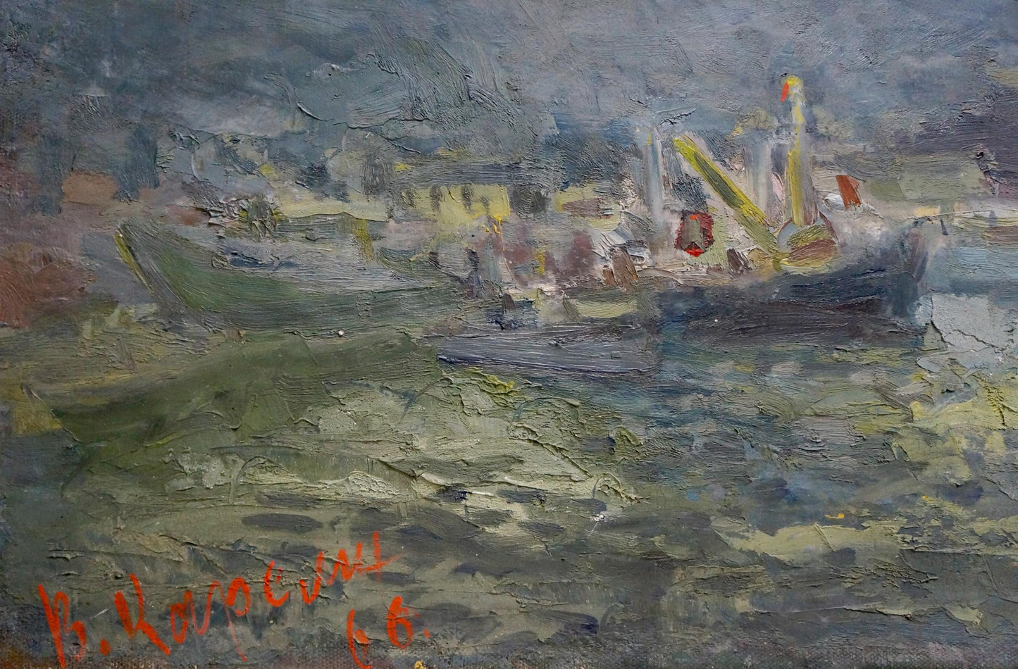 Vyacheslav Dmitrievich Karelin depicted a storm in an oil painting