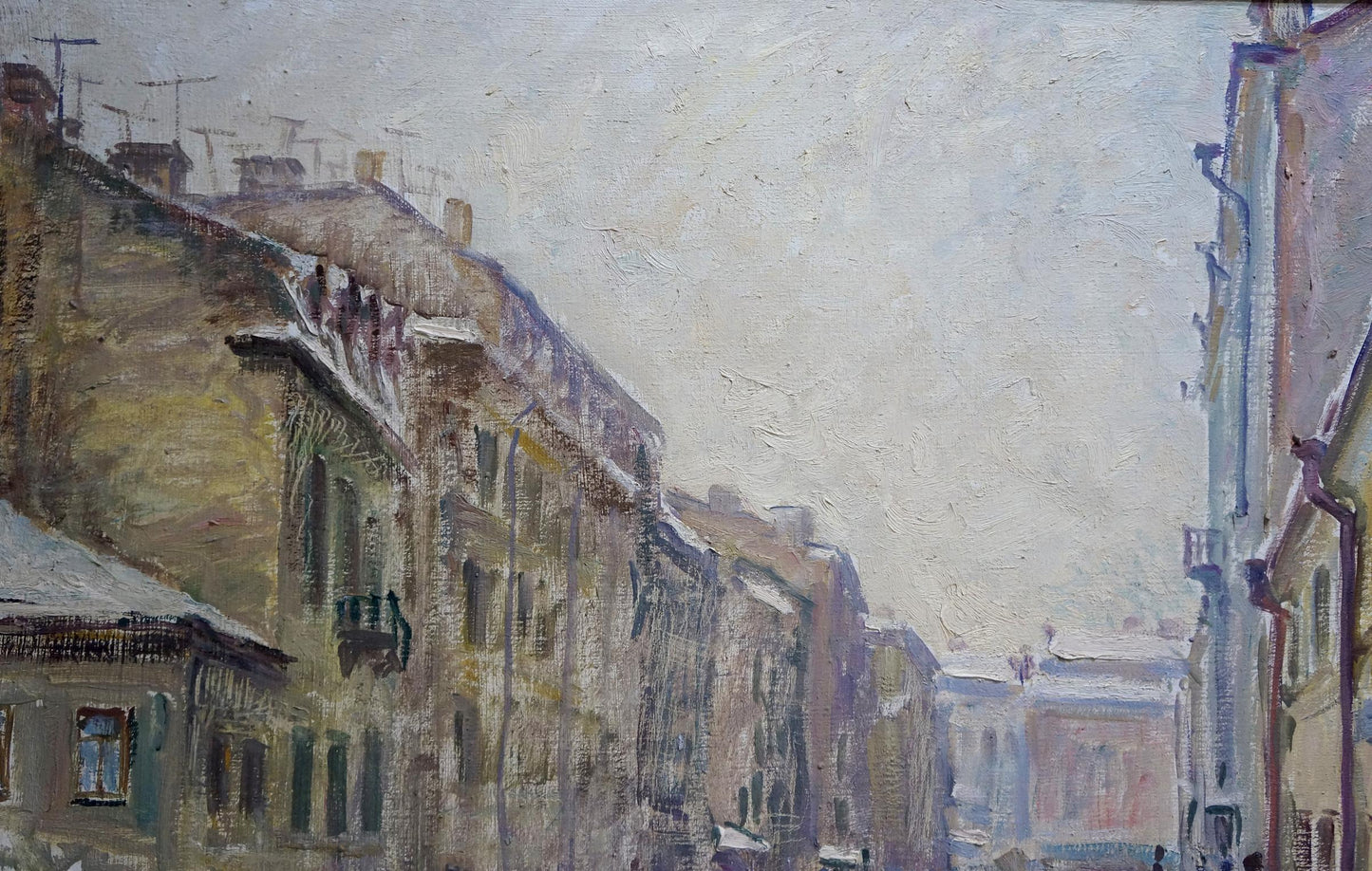 Oil painting Winter landscape in the city Basov Yakov Alexandrovich