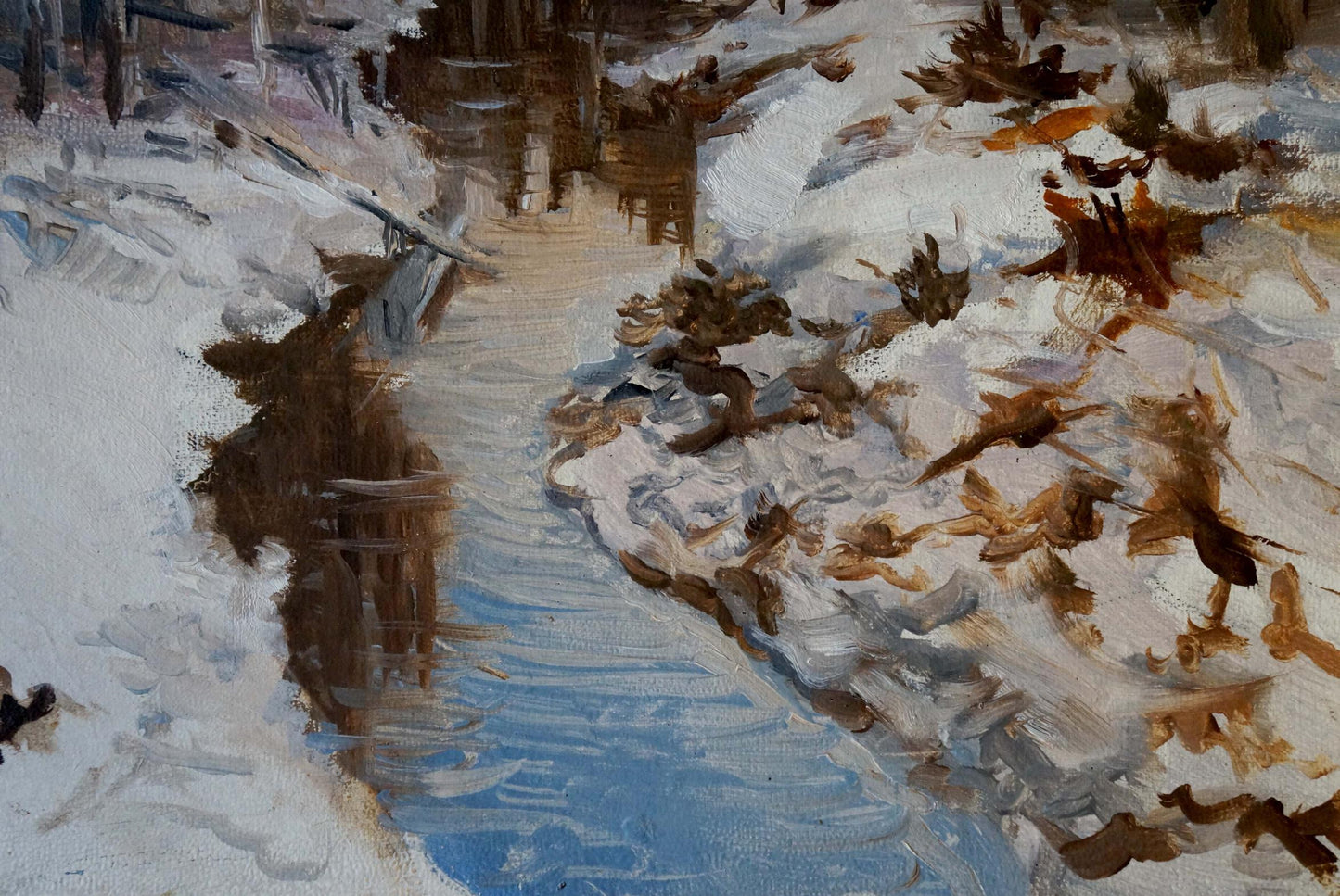 Oil painting Winter stream in the forest Unknown artist