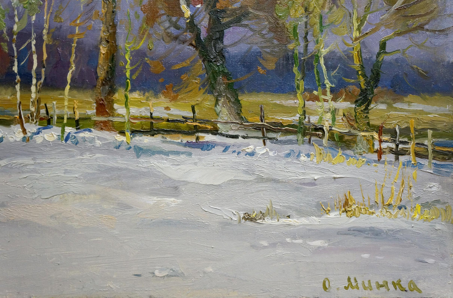 Oil painting Landscape with winter forest Alexander Mynka