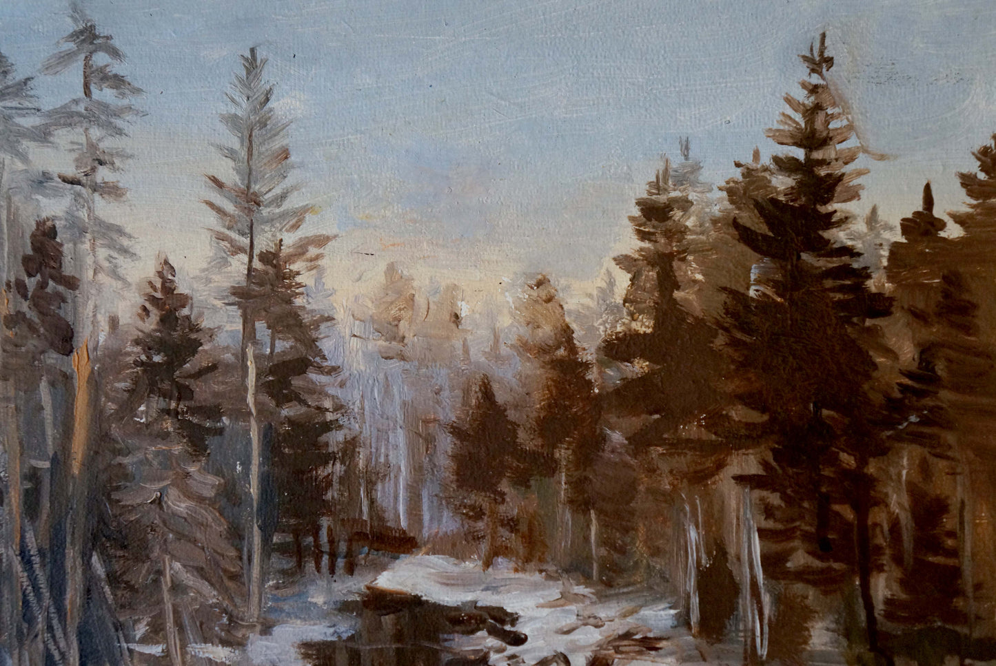 Oil painting Winter stream in the forest Unknown artist