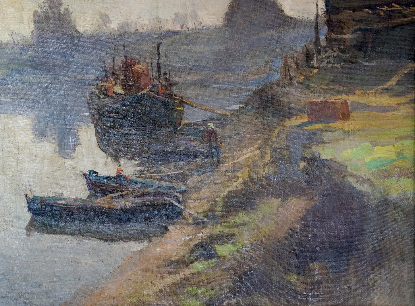 Oil painting Moored boats Romadin N. M.