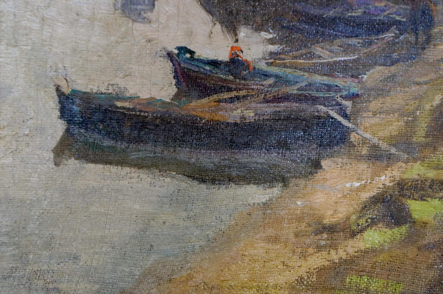 Oil painting Moored boats Romadin N. M.