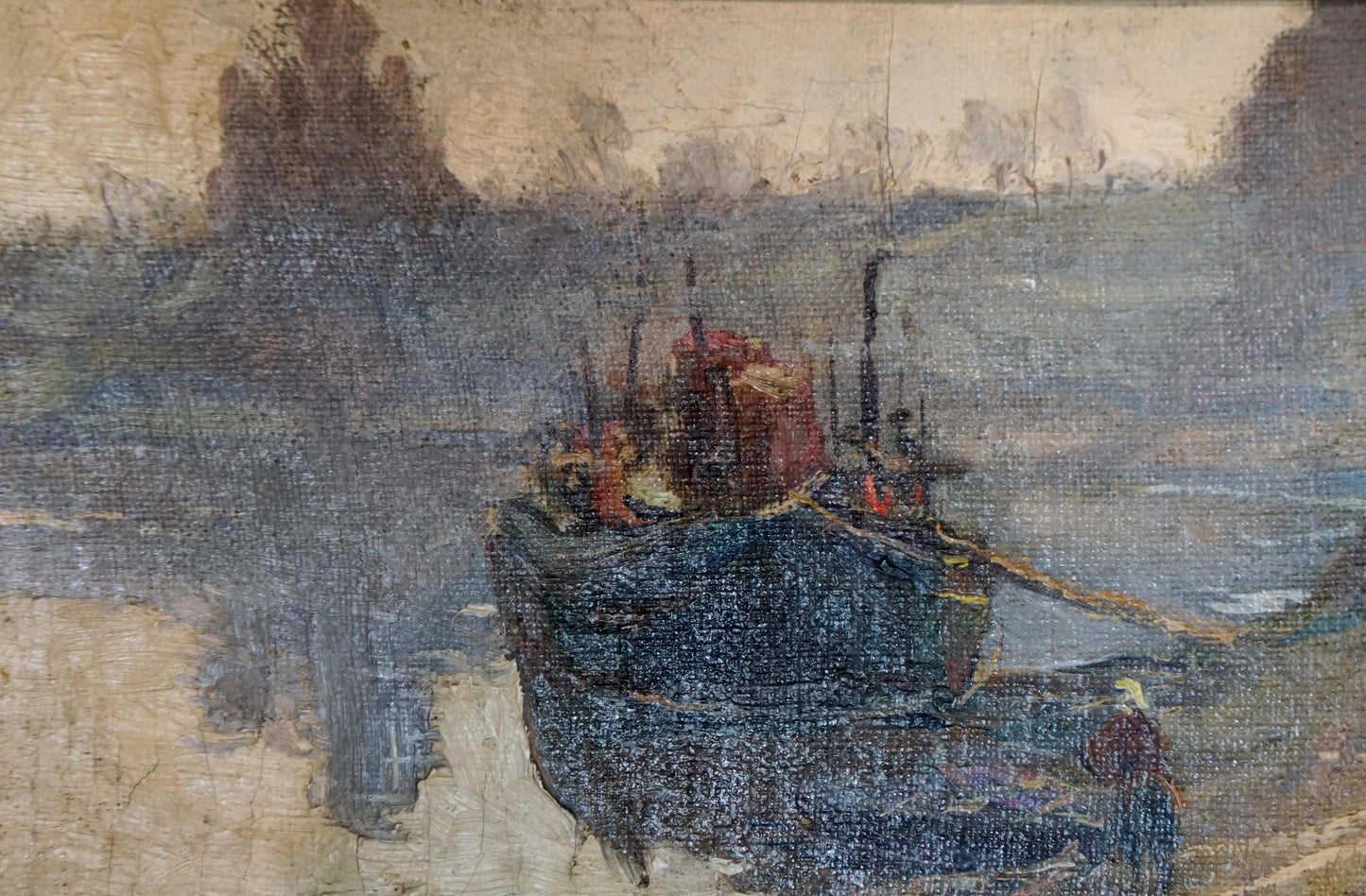 Oil painting Moored boats Romadin N. M.