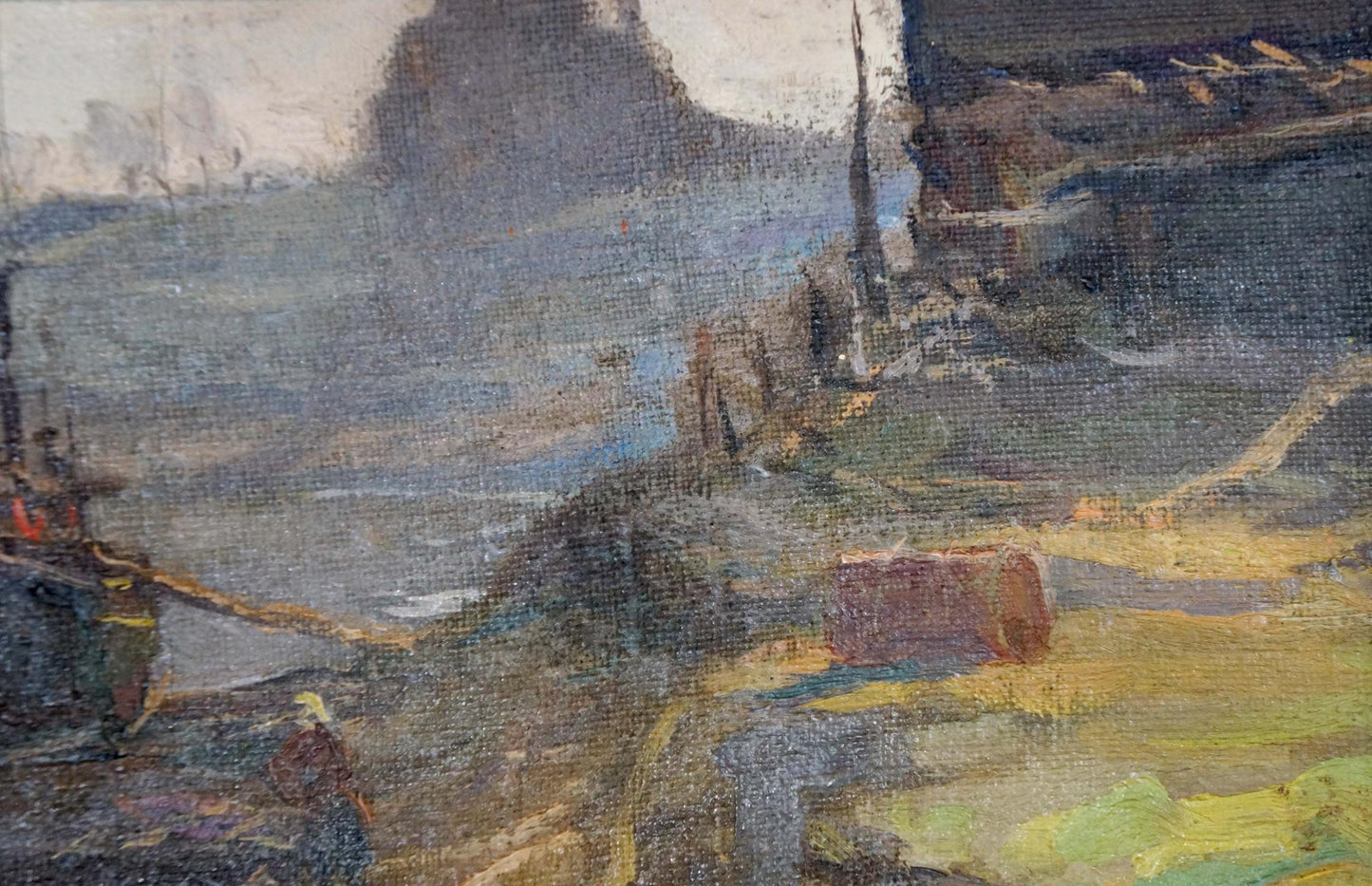Oil painting Moored boats Romadin N. M.