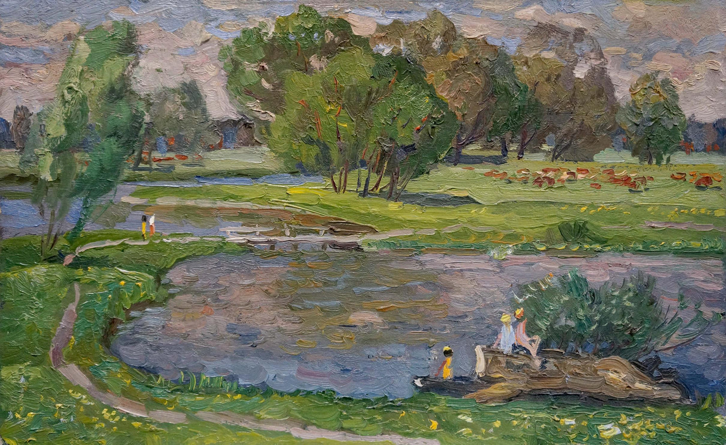 Oil painting Children by the river Ruban Grigory Savelievich