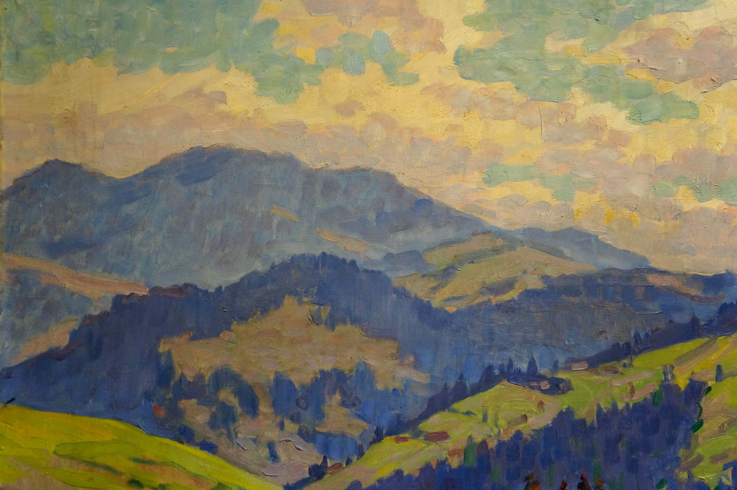 Oil painting depicting a "Mountain Landscape" by Ivan Fedorovich Gutorov