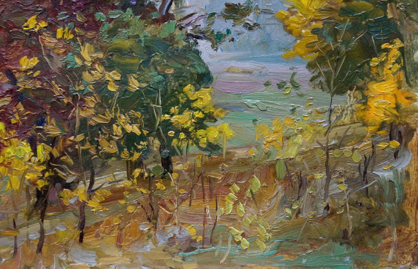 Oil painting showcasing an autumn landscape by Andrey Nikitich Mordovets