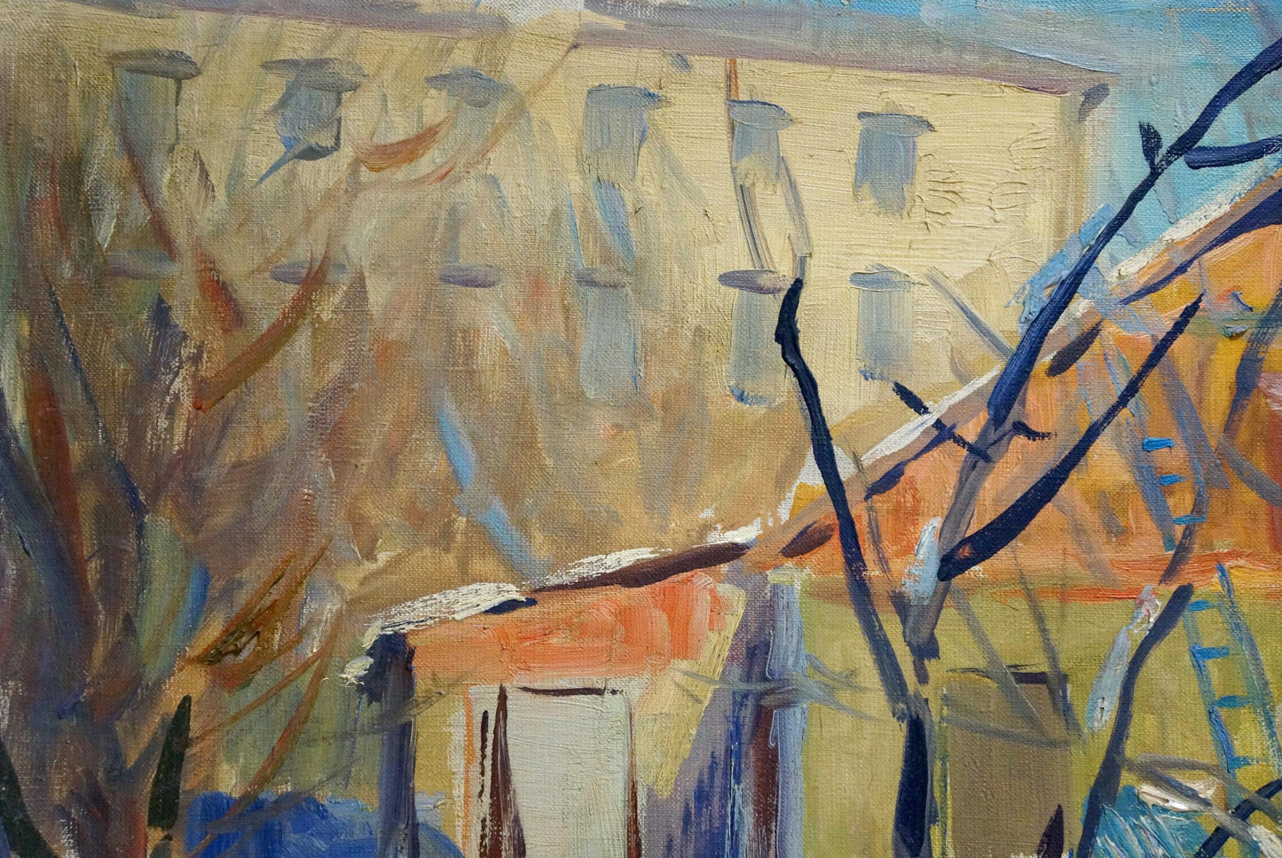 Oil painting Winter town landscape