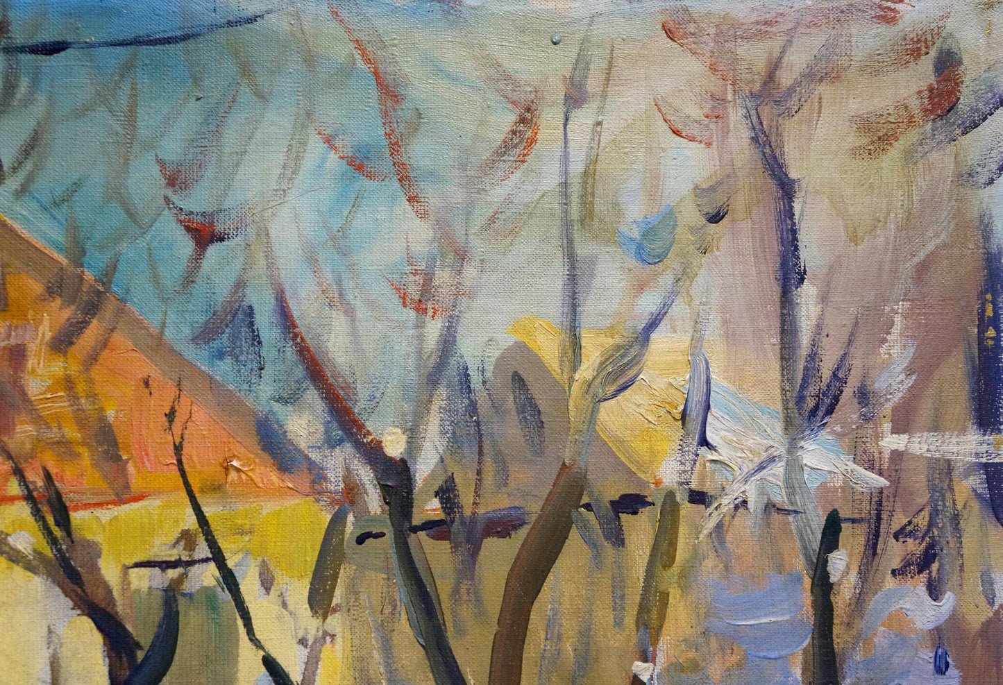 Oil painting Winter town landscape