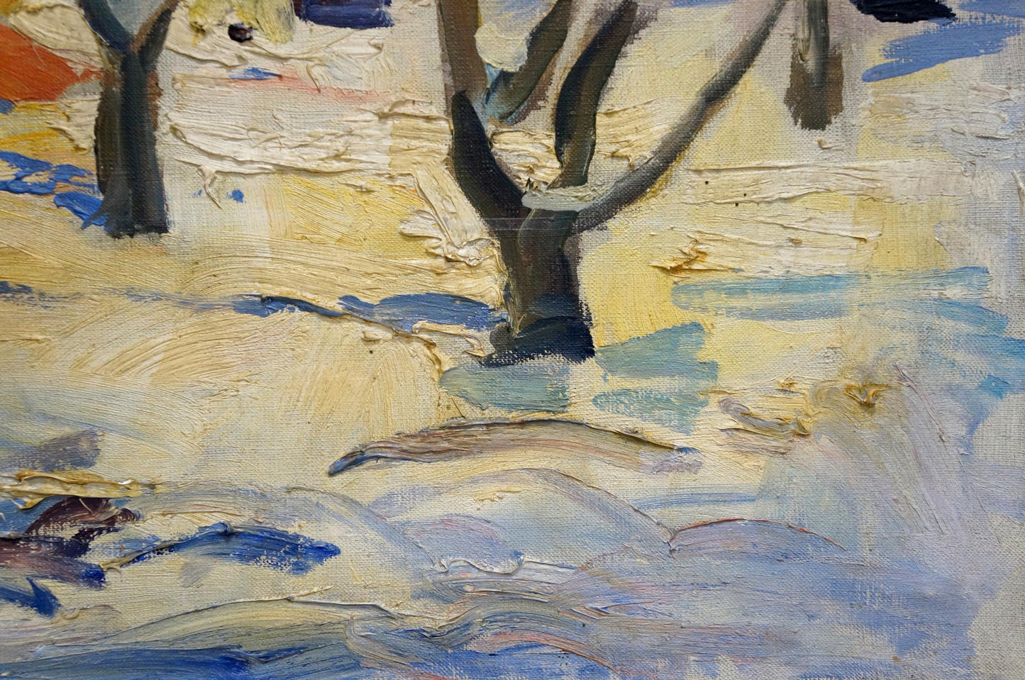 Oil painting Winter town landscape