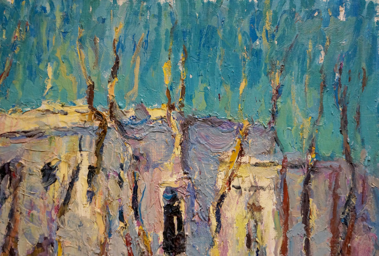 Oil painting The city behind the trees in winter Sergey Dupliy