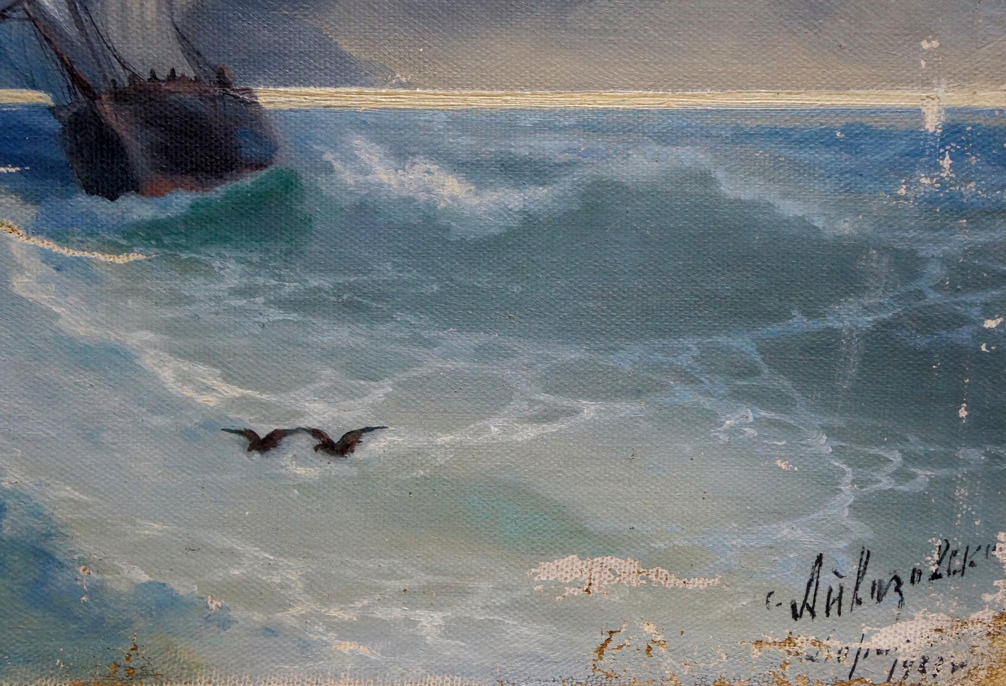 Oil painting The ship was caught in a storm Unknown artist