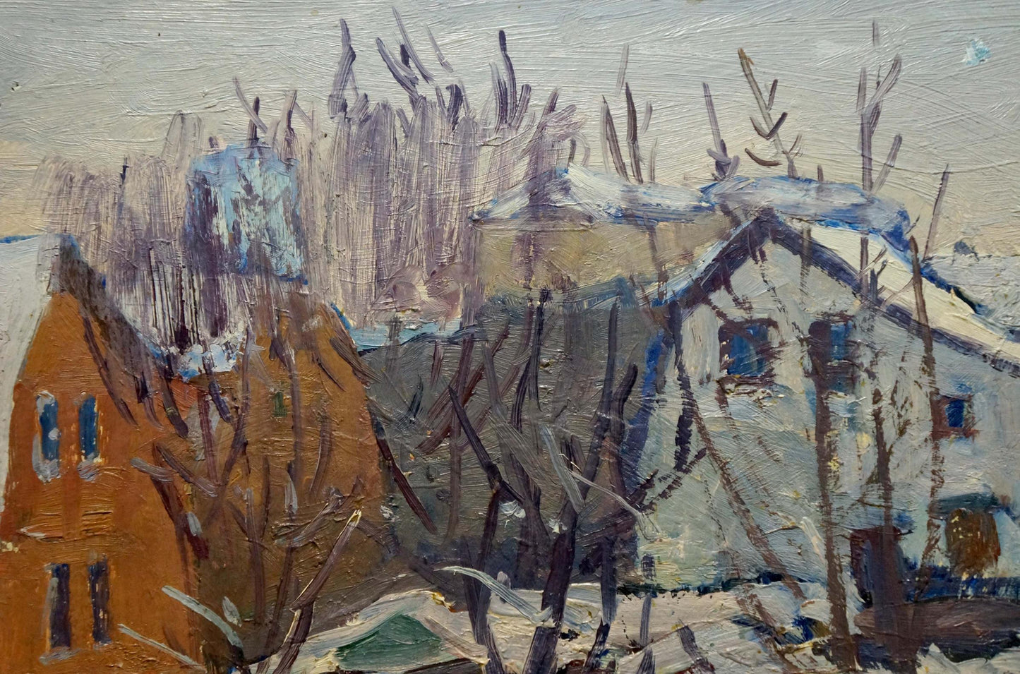 Oil painting Empty winter street Moses Gantman