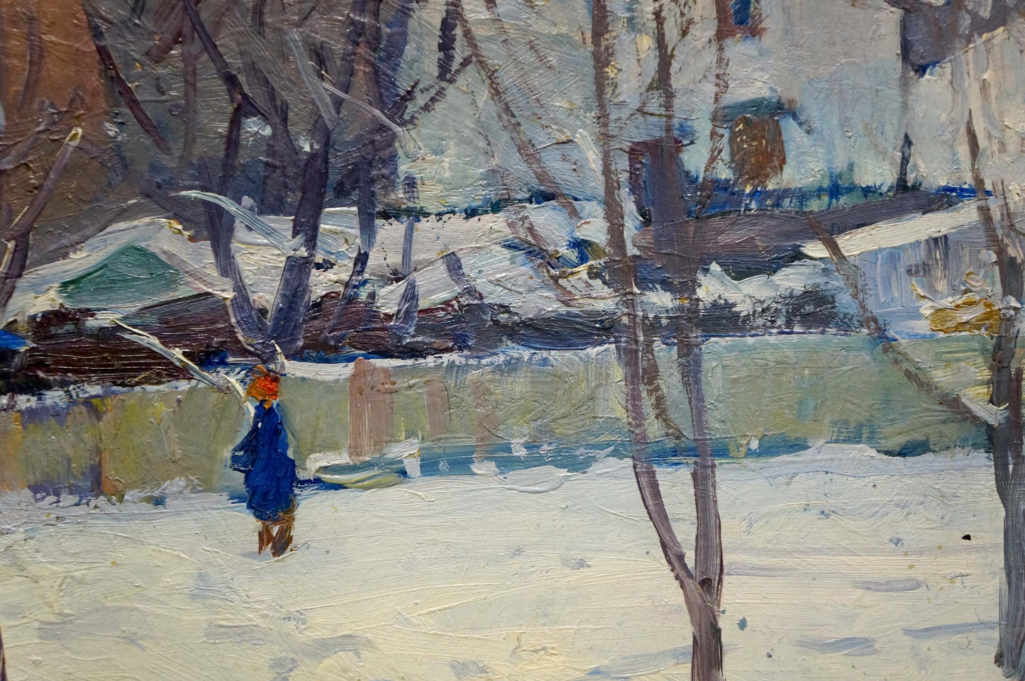 Oil painting Empty winter street Moses Gantman
