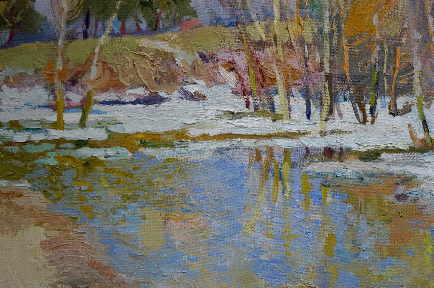 Oil painting River thawing season Alexander Mynka