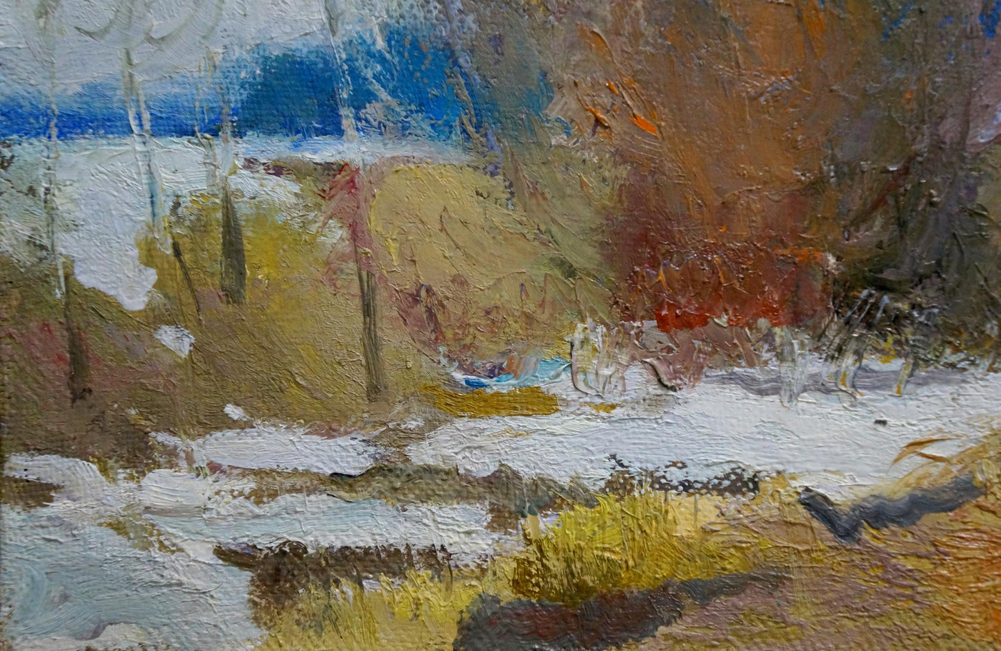 Oil painting The first snow fell in the forest Alexander Mynka