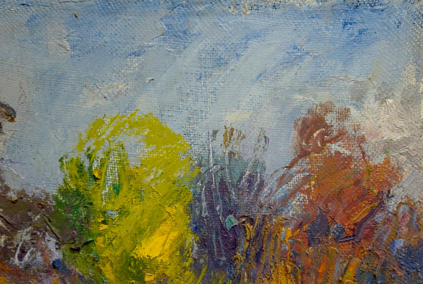 Oil artwork featuring an Autumn Landscape by an unknown artist