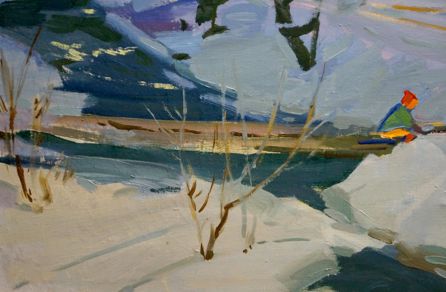 Oil painting Winter landscape in the village Marton Adalbert Aleksandrovich