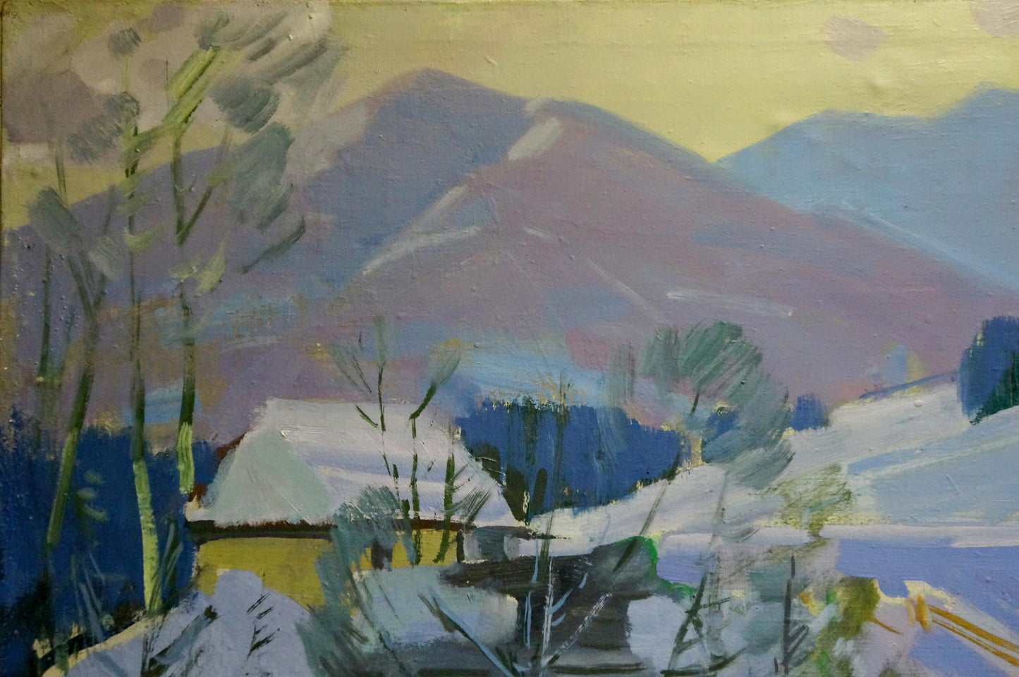Oil painting Winter landscape in the village Marton Adalbert Aleksandrovich