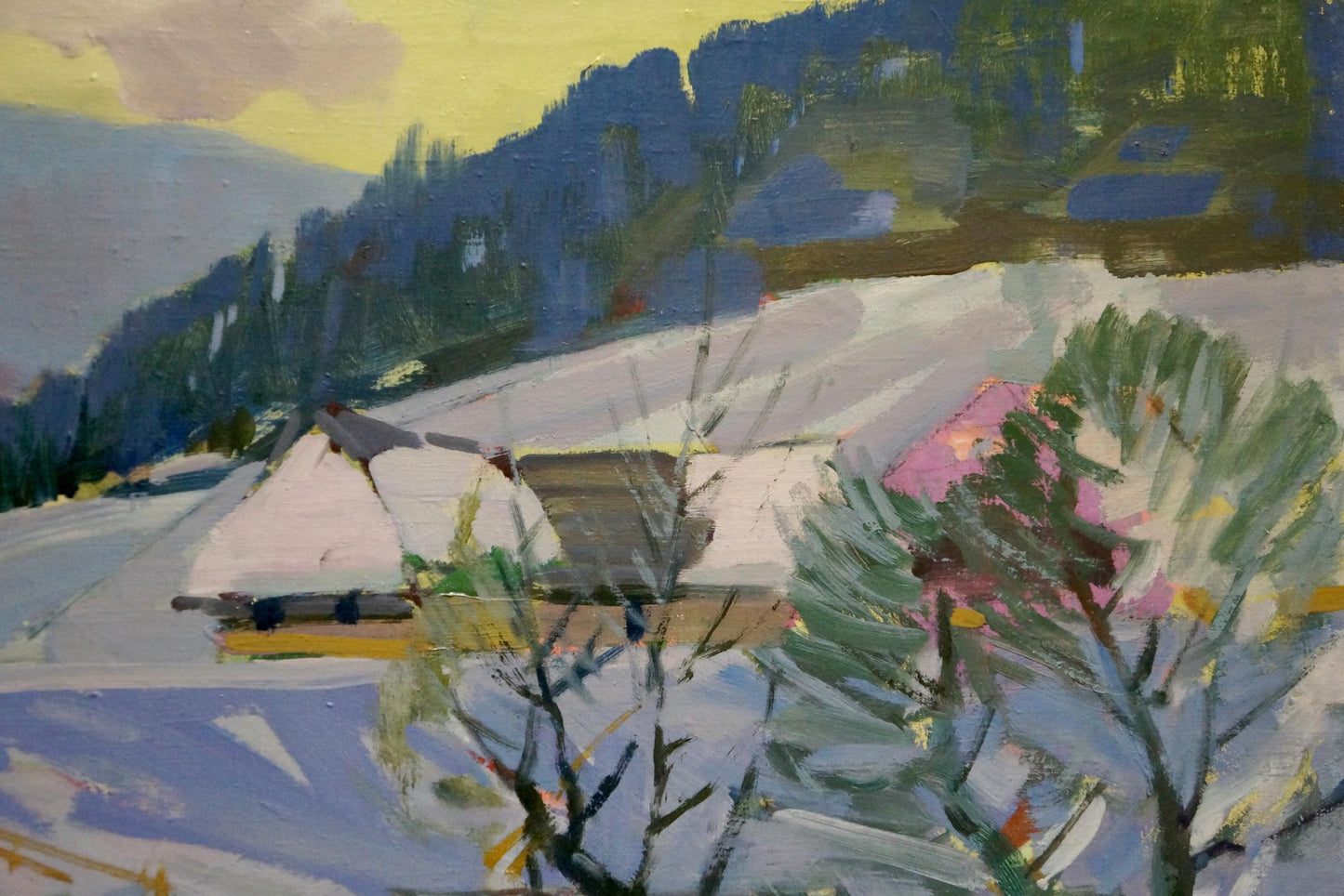 Oil painting Winter landscape in the village Marton Adalbert Aleksandrovich