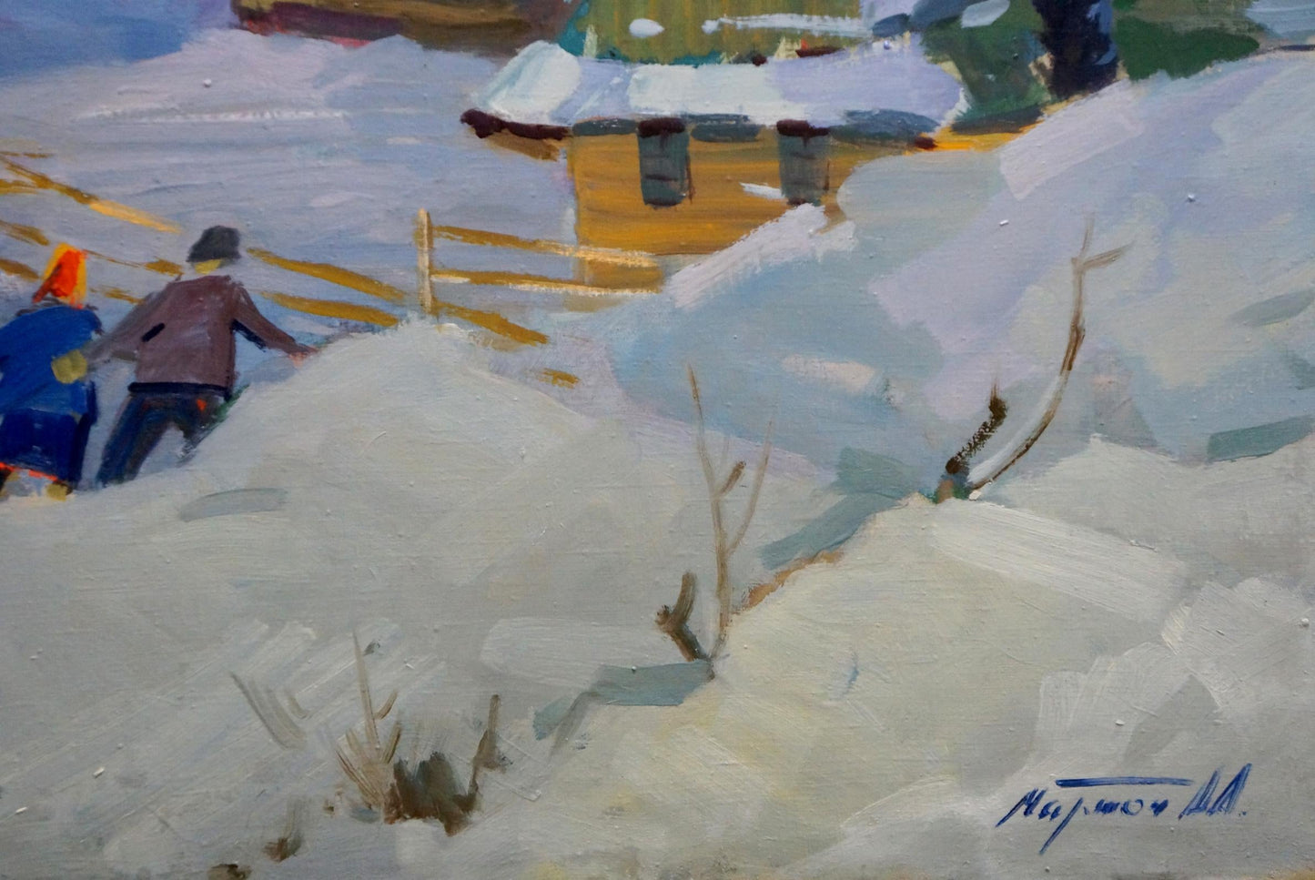 Oil painting Winter landscape in the village Marton Adalbert Aleksandrovich