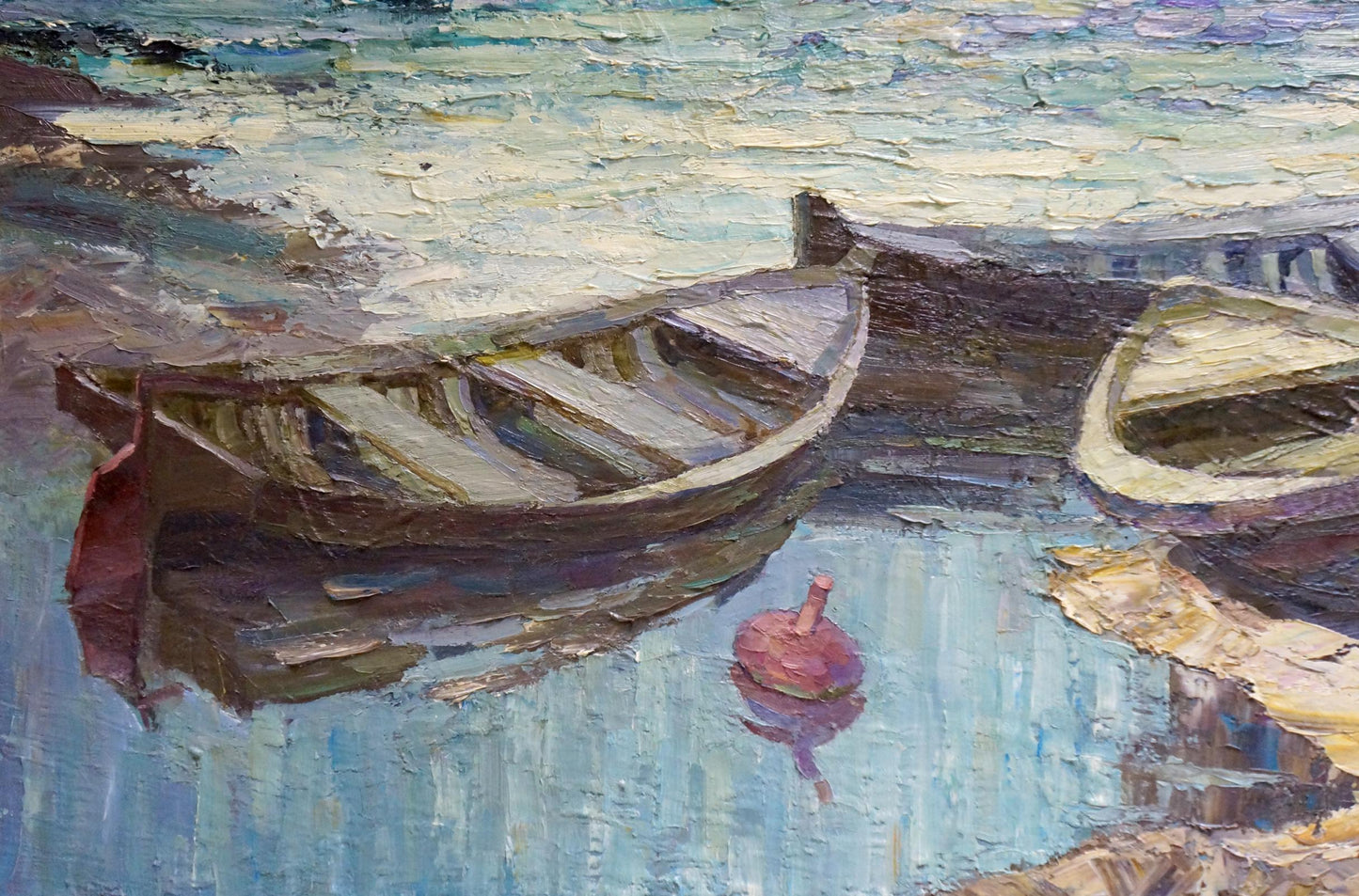 Oil painting Boats near the shore Smirnov Evgeny Vladimirovich
