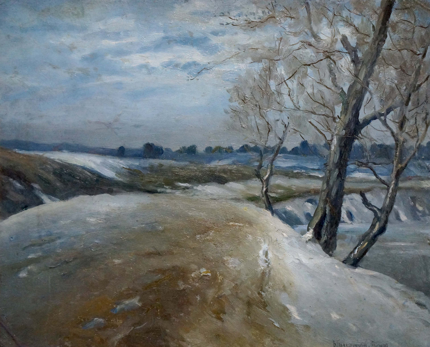 Oil painting Cloudy winter landscape Unknown artist