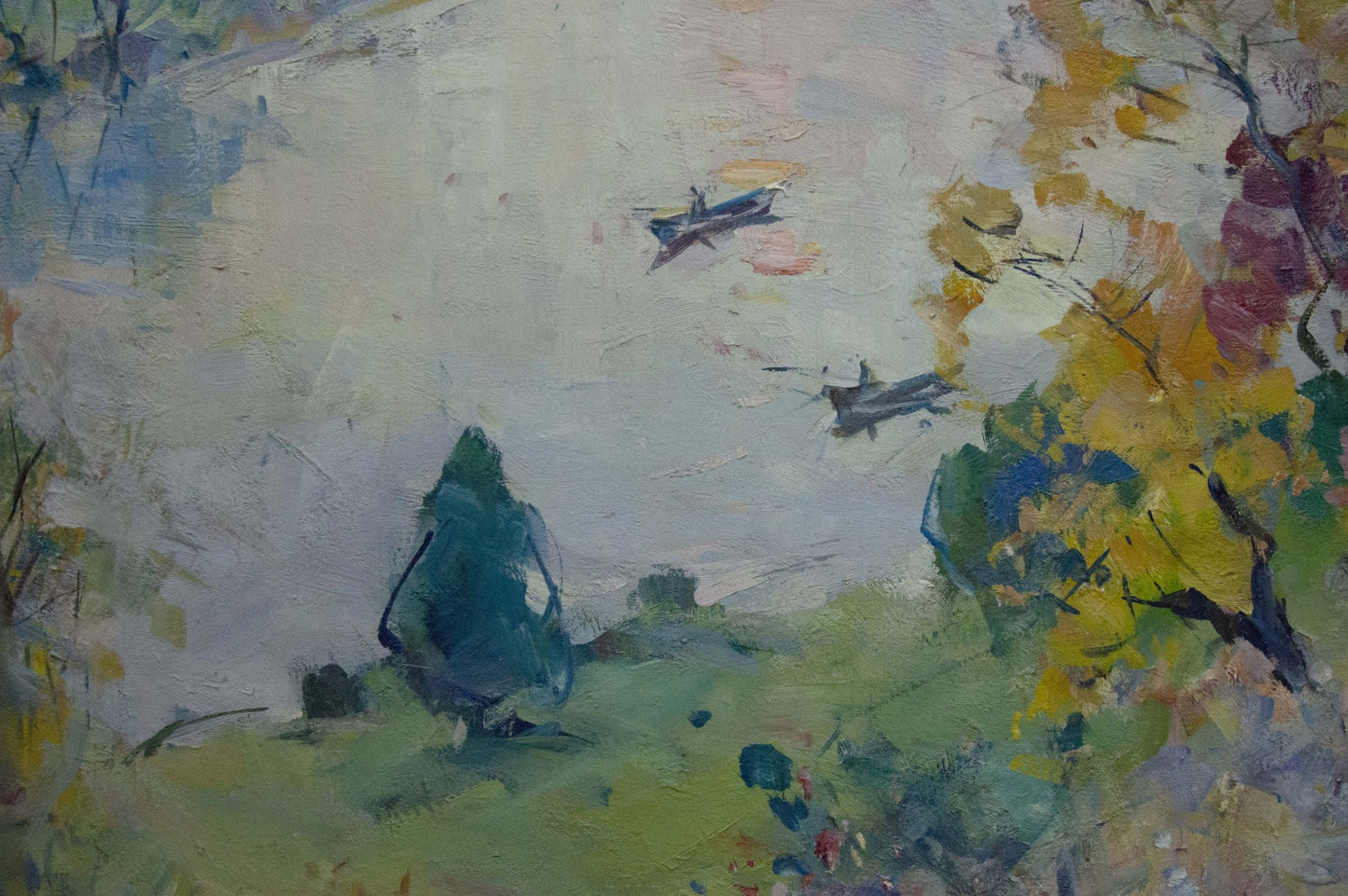 Oil painting Early fishing on the river Unknown artist