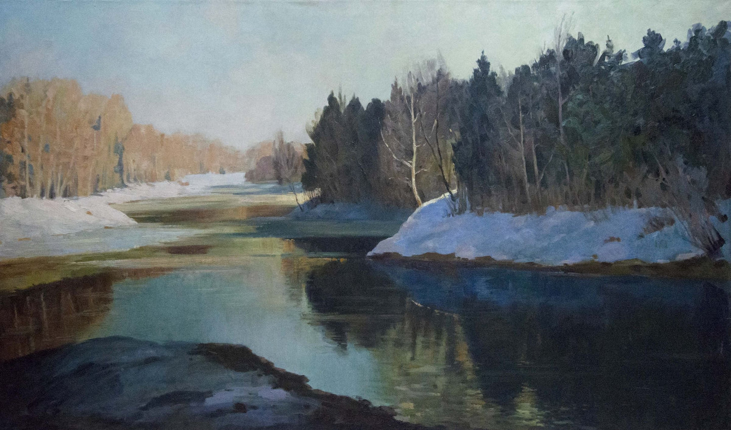 Oil painting River landscape in winter Smirnov Mikhail Sergeevich