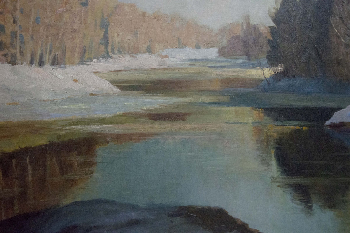 Oil painting River landscape in winter Smirnov Mikhail Sergeevich