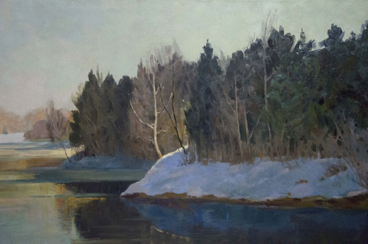 Oil painting River landscape in winter Smirnov Mikhail Sergeevich