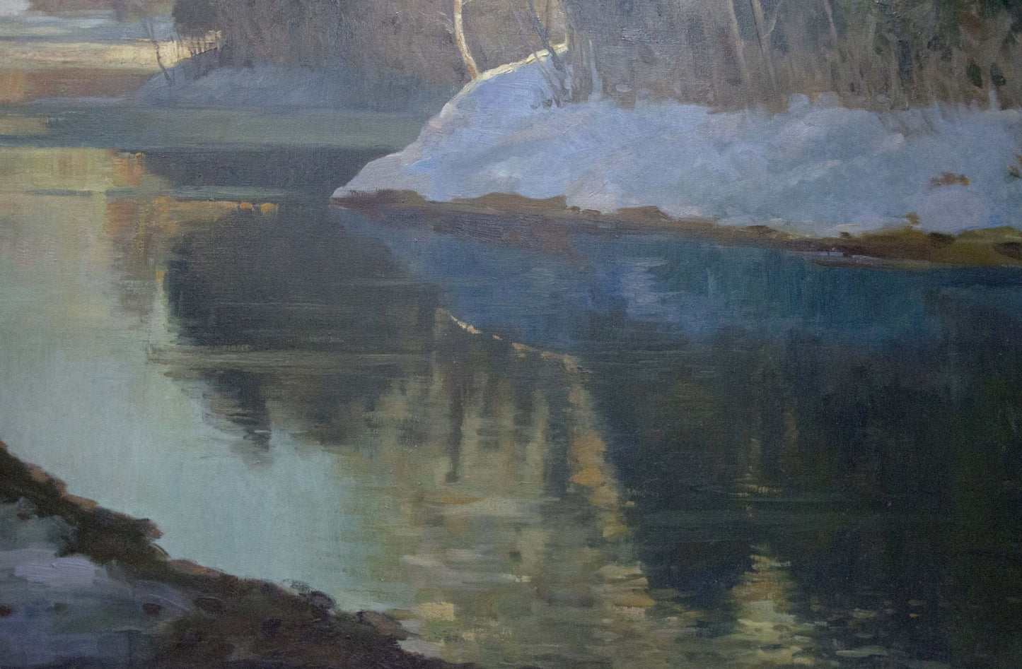 Oil painting River landscape in winter Smirnov Mikhail Sergeevich
