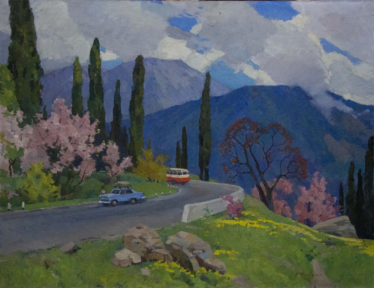 Oil painting Mountain road