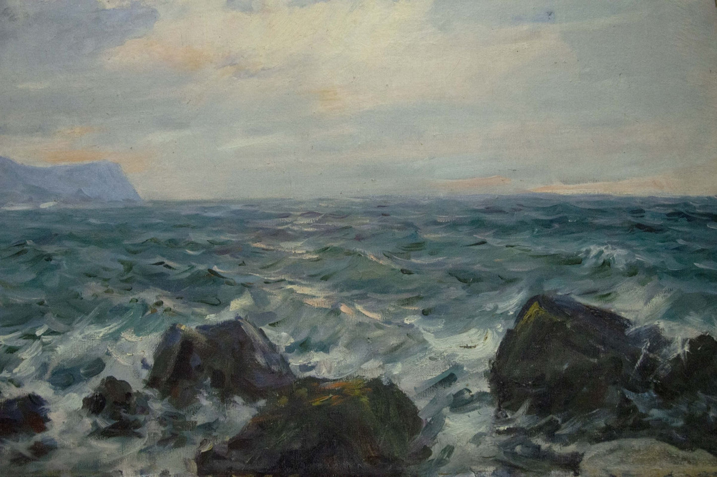 Oil painting Sea cloudy landscape Sergey Basov