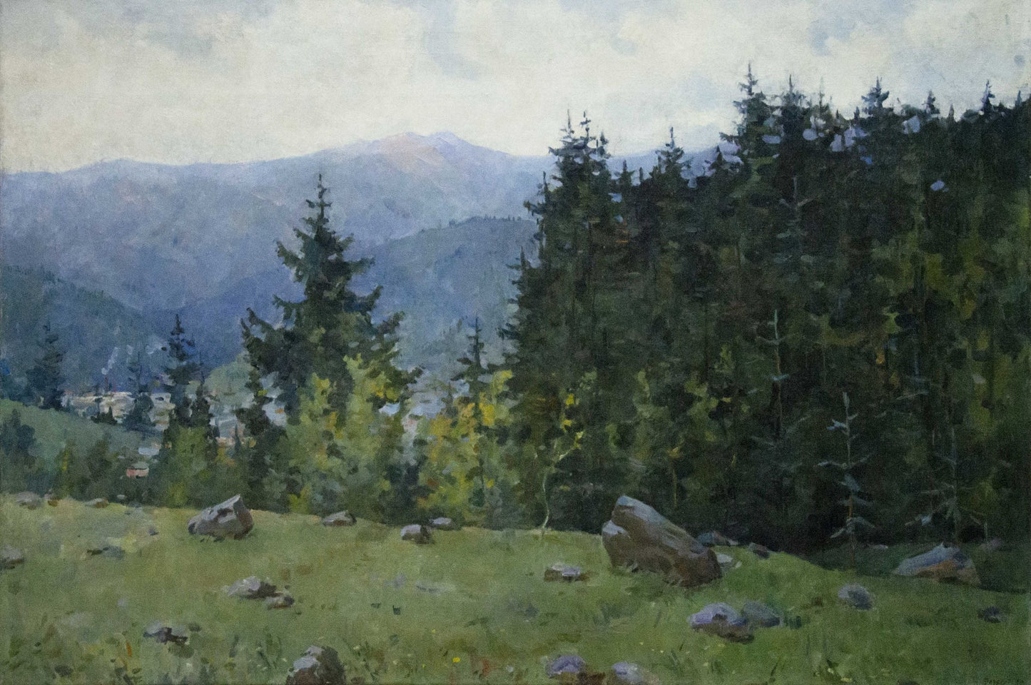 Oil painting Wooded Mountainscape Unknown artist