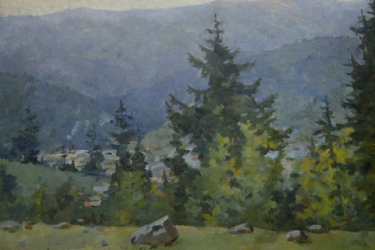 Oil painting Wooded Mountainscape Unknown artist
