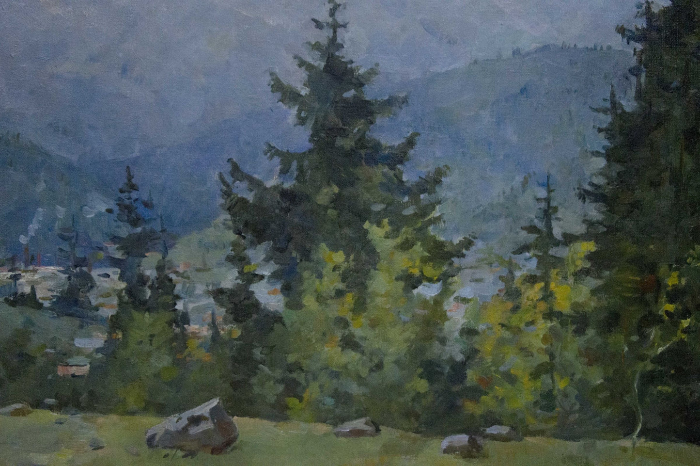 Oil painting Wooded Mountainscape Unknown artist