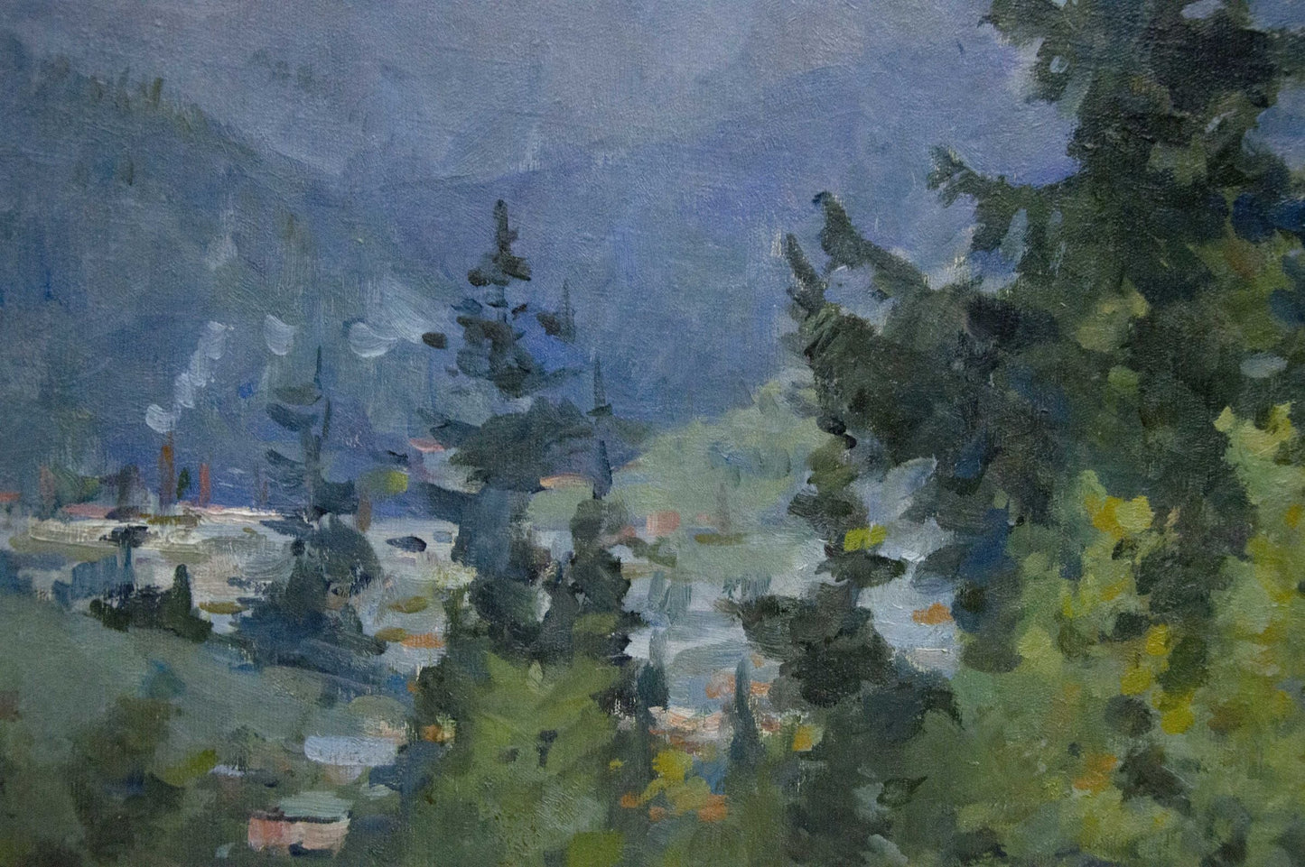 Oil painting Wooded Mountainscape Unknown artist