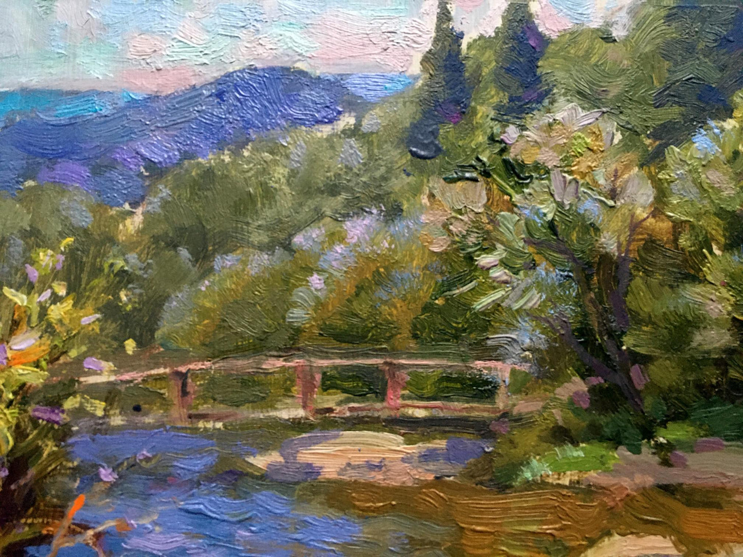 Oil painting Bridge over river Batrakov Vladimir Grigorievich