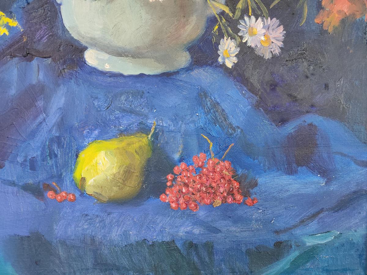 Mishurovsky V. V.'s Oil Painting: Chrysanthemums on Blue
