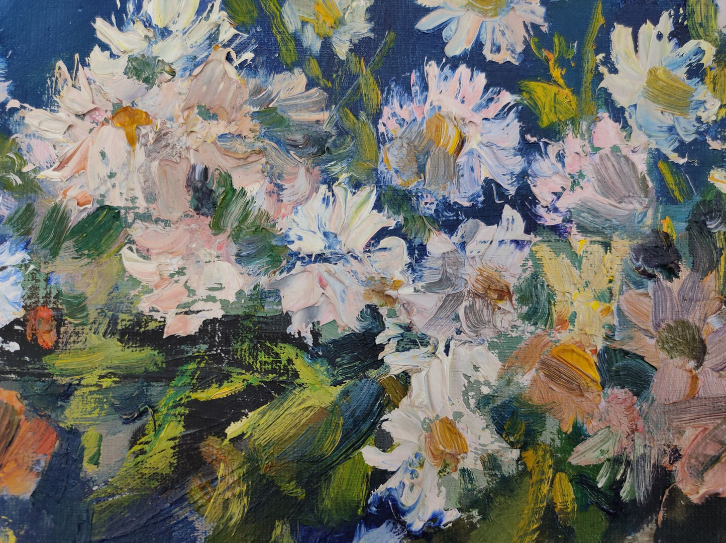 Mishurovsky V. V.'s Oil Painting Depicting Chrysanthemums on Blue